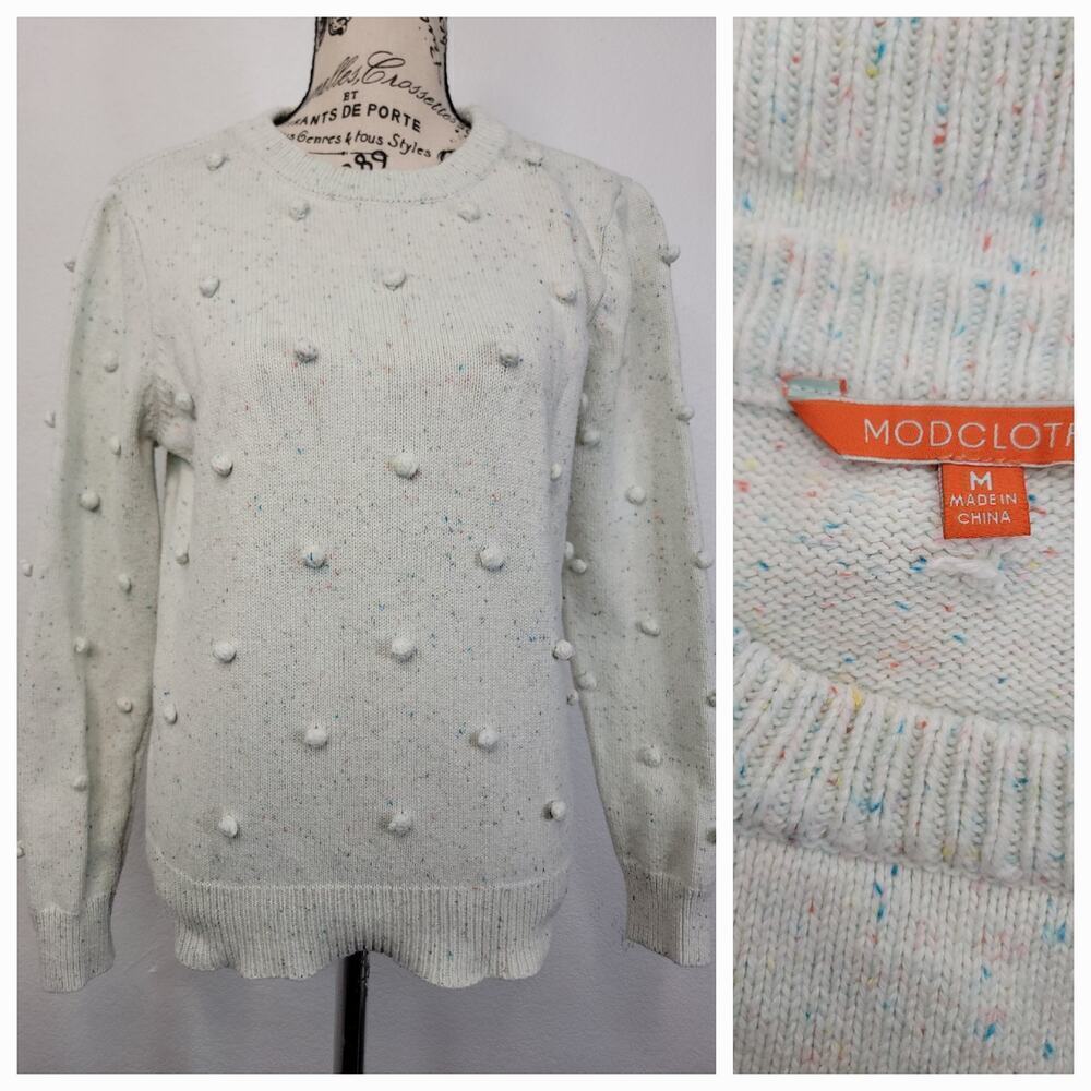 Modcloth Mini Pom Pom Confetti Pullover Sweater Sz M Mint Green Crew Neck Womens
